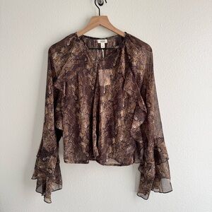 a.n.a Brown Snake Print Blouse Size Large